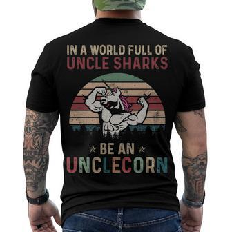Uncle In A World Full Of Uncle Sharks Be An Unclecorn Men's T-Shirt Back Print - Seseable