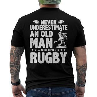 Mens Never Underestimate An Old Man Who Loves Rugby Men's Back Print T-shirt | Mazezy