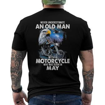 Never Underestimate An Old Man With A Motorcycle Born In May Men's Back Print T-shirt | Mazezy