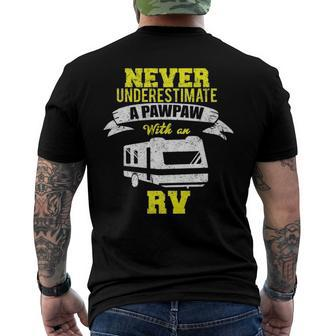 Never Underestimate A Pawpaw Rv Camping Distressed Men's Back Print T-shirt | Mazezy