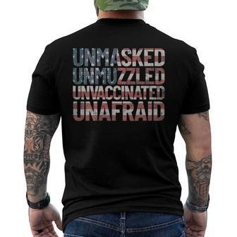 Unmasked Unmuzzled Unvaccinated Unafraid Usa Flag July 4Th Men's Back Print T-shirt | Mazezy