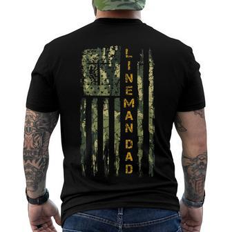 Usa Camo Flag Proud Electric Cable Lineman Dad Silhouette Men's T-shirt Back Print - Seseable