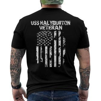 Uss Halyburton Veteran American Flag Men's Back Print T-shirt | Mazezy