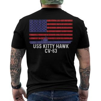 Uss Kitty Hawk Cv-63 Aircraft Carrier Vintage Usa Flag Men's T-shirt Back Print - Seseable