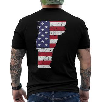 Vermont Map State American Flag 4Th Of July Pride Tee Men's Back Print T-shirt | Mazezy