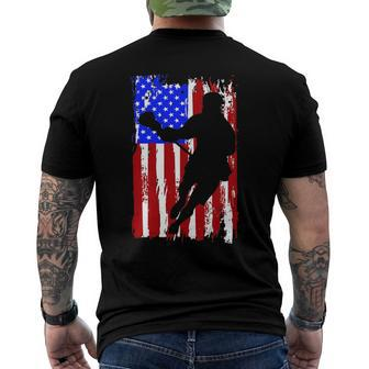 Vintage American Flag Lacrosse Players Silhouette Men's Back Print T-shirt | Mazezy