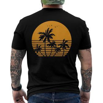 Vintage Birds Sunset Beach Palm Trees Men's Back Print T-shirt | Mazezy