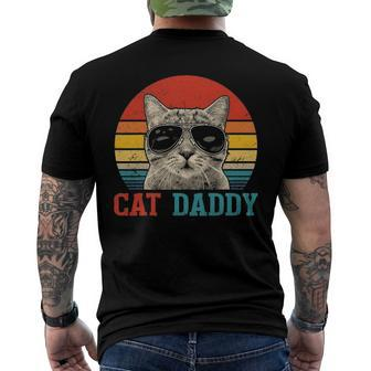 Mens Vintage Cat Daddy Best Cat Dad Ever Meowica Dad Fathers Day Men's Back Print T-shirt | Mazezy