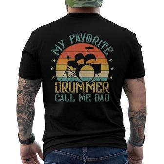 Mens Vintage My Favorite Drummer Call Me Dad Drummer Fathers Day Men's Back Print T-shirt | Mazezy