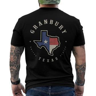 Vintage Granbury Texas State Flag Map Souvenir Men's Back Print T-shirt | Mazezy