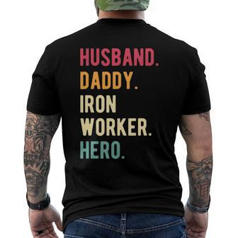 Mens Vintage Husband Daddy Iron Worker Hero Fathers Day Men's Back Print T-shirt | Mazezy