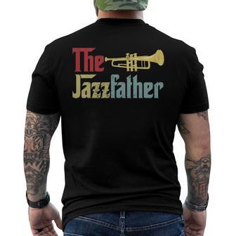 Vintage The Jazzfather Happy Fathers Day Trumpet Player Men's Back Print T-shirt | Mazezy