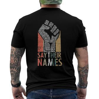 Vintage Say Their Names Black Lives Matter Blm Apparel Men's Back Print T-shirt | Mazezy