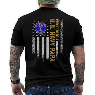 Vintage Usa American Flag Proud To Be Us Navy Papa Military Men's Back Print T-shirt | Mazezy