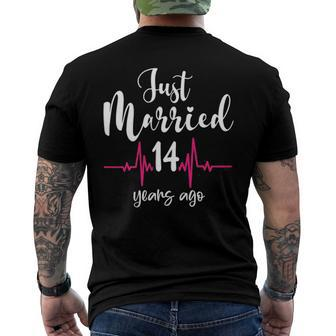 Wedding Anniversary Just Married 14 Years Ago Couple Gift Men's Crewneck Short Sleeve Back Print T-shirt | Mazezy