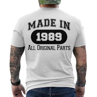 1989 Birthday Made In 1989 All Original Parts Men's T-Shirt Back Print - Seseable