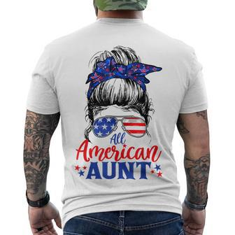 4Th Of July All American Aunt Messy Bun Patriotic Usa Flag Men's T-shirt Back Print - Seseable