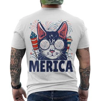 4Th Of July Independence Day Usa American Cat Men's T-shirt Back Print - Seseable
