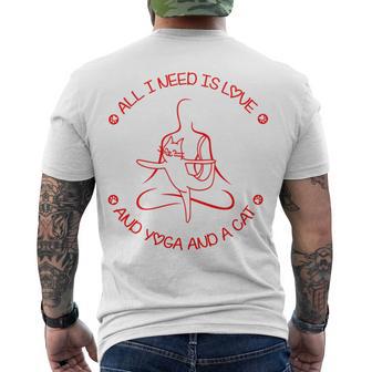 All I Need Is Love And Yoga And A Cat Lovers Gift For Yoga Lovers Red Men's Crewneck Short Sleeve Back Print T-shirt | Favorety UK