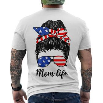 American Flag 4Th Of July Mom Life Messy Bun Mors Day T-Shirt Men's T-shirt Back Print - Seseable