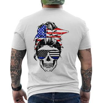 American Flag Skull Mom Patriotic 4Th Of July Police Men's Back Print T-shirt | Mazezy
