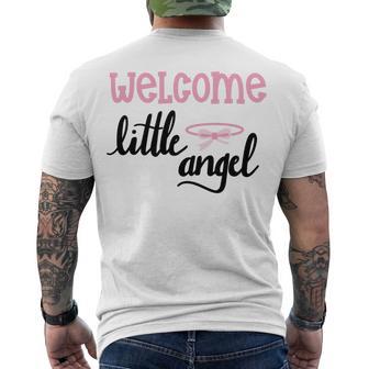 Baby Shower Text Design Welcome Little Angel Men's Crewneck Short Sleeve Back Print T-shirt | Favorety CA