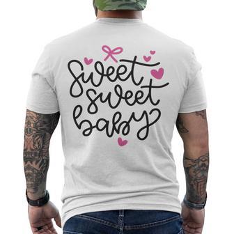 Baby Shower Text Pink Heart Ribbon Design Sweet Sweet Baby Men's Crewneck Short Sleeve Back Print T-shirt | Favorety