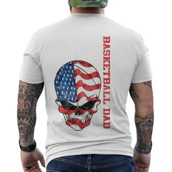 Basketball Dad American Flag Skull Patriotic 4Th Of July Men's T-shirt Back Print - Seseable
