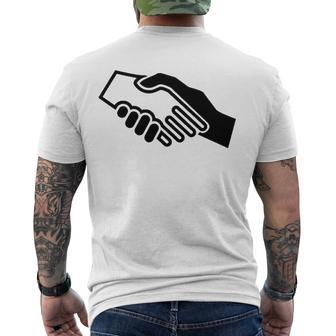 Biracial Handshake Black And White Unity Men's Back Print T-shirt | Mazezy