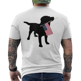 Black Lab Dog Holding July 4Th Patriotic Usa Flag Men's T-shirt Back Print - Seseable
