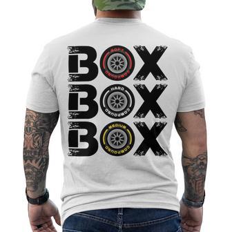 Box Box Box F1 Tyre Compound V2 Design Men's Crewneck Short Sleeve Back Print T-shirt | Favorety