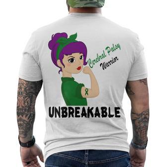 Cerebral Palsy Warrior Strong Women Green Ribbon Cerebral Palsy Cerebral Palsy Awareness Men's Crewneck Short Sleeve Back Print T-shirt | Favorety