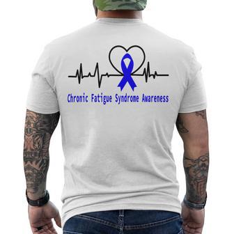 Chronic Fatigue Syndrome Cfs Awareness Heartbeat Blue Ribbon Chronic Fatigue Syndrome Support Cfs Awareness Men's Crewneck Short Sleeve Back Print T-shirt - Monsterry CA