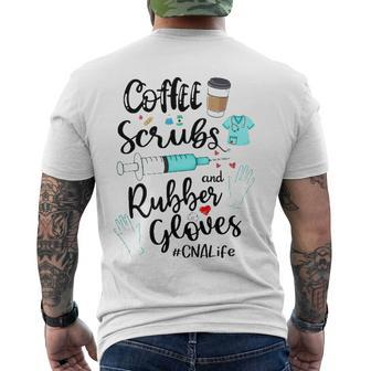 Cute Coffee Scrubs And Rubber Gloves Cna Life Men's Back Print T-shirt | Mazezy
