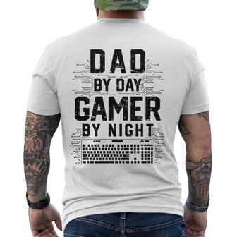 Mens Dad By Day Gamer By Night Fathers Day Gaming Men's Back Print T-shirt | Mazezy