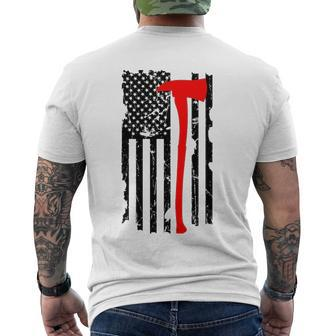 Distressed Patriot Axe Thin Red Line American Flag Men's Back Print T-shirt | Mazezy
