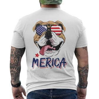 English Bulldog 4Th Of July Merica Sunglasses Usa American Patriot Men's Back Print T-shirt | Mazezy