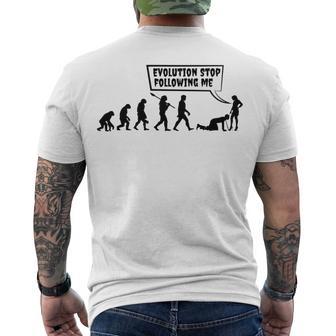 Evolution Stop Following Me Men's Crewneck Short Sleeve Back Print T-shirt | Favorety CA