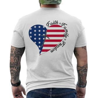 Faith Family Freedom American Flag Heart 4Th Of July Men's Back Print T-shirt | Mazezy