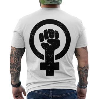 Feminist Raised Fist - Distressed Fitted Men's Crewneck Short Sleeve Back Print T-shirt | Favorety CA