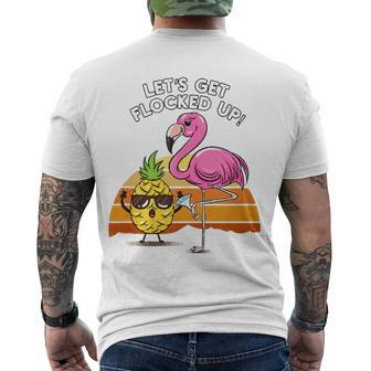 Lets Get Flocked Up Pineapple Flamingo Party Hawaiian Men's Back Print T-shirt | Mazezy