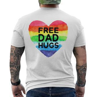Mens Free Dad Hugs Rainbow Heart Flag Gay Lgbt Pride Month Men's Back Print T-shirt | Mazezy