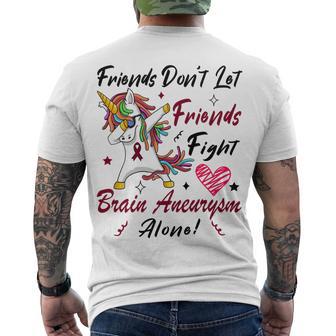 Friends Dont Let Friends Fight Brain Aneurysm Alone Unicorn Burgundy Ribbon Brain Aneurysm Bpd Brain Aneurysm Men's Crewneck Short Sleeve Back Print T-shirt | Favorety CA