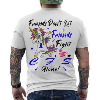 Friends Dont Let Friends Fight Chronic Fatigue Syndrome Cfs Alone Unicorn Blue Ribbon Chronic Fatigue Syndrome Support Cfs Awareness Men's Crewneck Short Sleeve Back Print T-shirt | Favorety AU