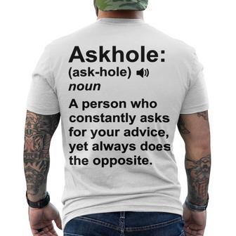 Funny Askhole Definition Dictionary Word Gag Sarcastic V4 Men's Crewneck Short Sleeve Back Print T-shirt | Favorety DE