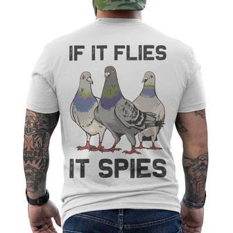 Funny Birds Pun Pigeon If It Flies It Spies Birds Are Liars Men's Crewneck Short Sleeve Back Print T-shirt | Favorety