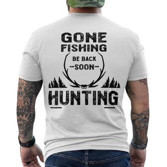 Gone Fishing Be Back Soon Hunting Men's Crewneck Short Sleeve Back Print T-shirt | Favorety AU