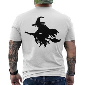 Halloween Scary Old Witch On Broom Art Design Pattern Men's Crewneck Short Sleeve Back Print T-shirt | Favorety CA