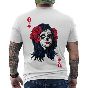 Halloween Sugar Skull With Red Floral Halloween Gift By Mesa Cute Men's Crewneck Short Sleeve Back Print T-shirt - Monsterry UK
