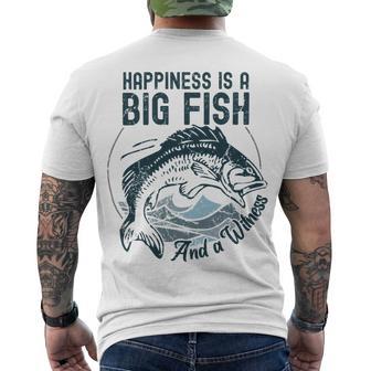 Happiness Is A Big Fish And A Witness Fisherman Dad Blue Men's Crewneck Short Sleeve Back Print T-shirt | Favorety DE